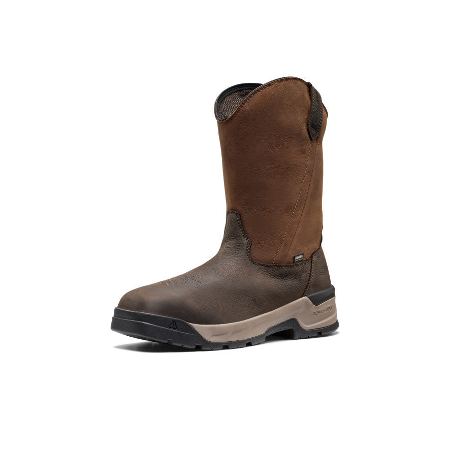 Mens Flatland Pull-On Waterproof Work Boot Soft Toe BisonBlack