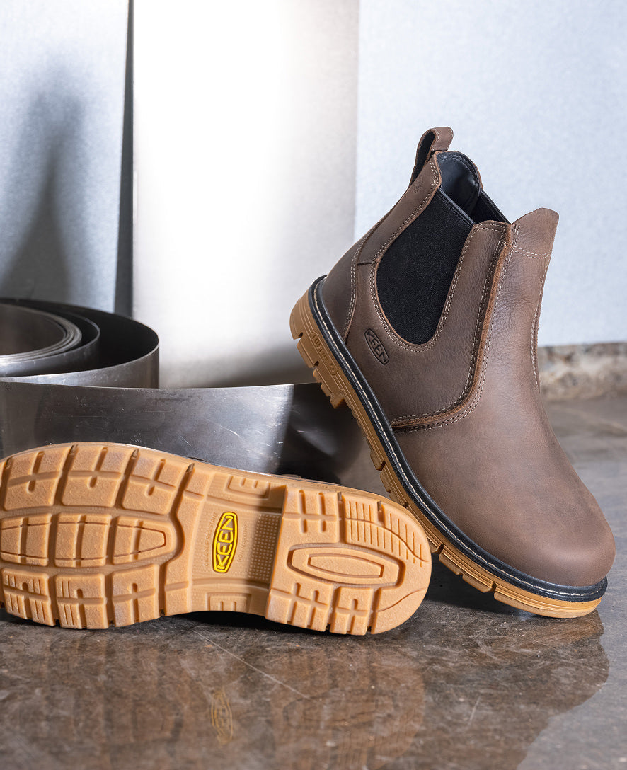 Mens San Jose Chelsea 90 Heel Boot Aluminum Toe Cascade BrownGum