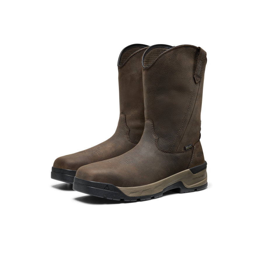 Mens Flatland Pull-On Waterproof Work Boot Carbon Toe Dark BrownBlack